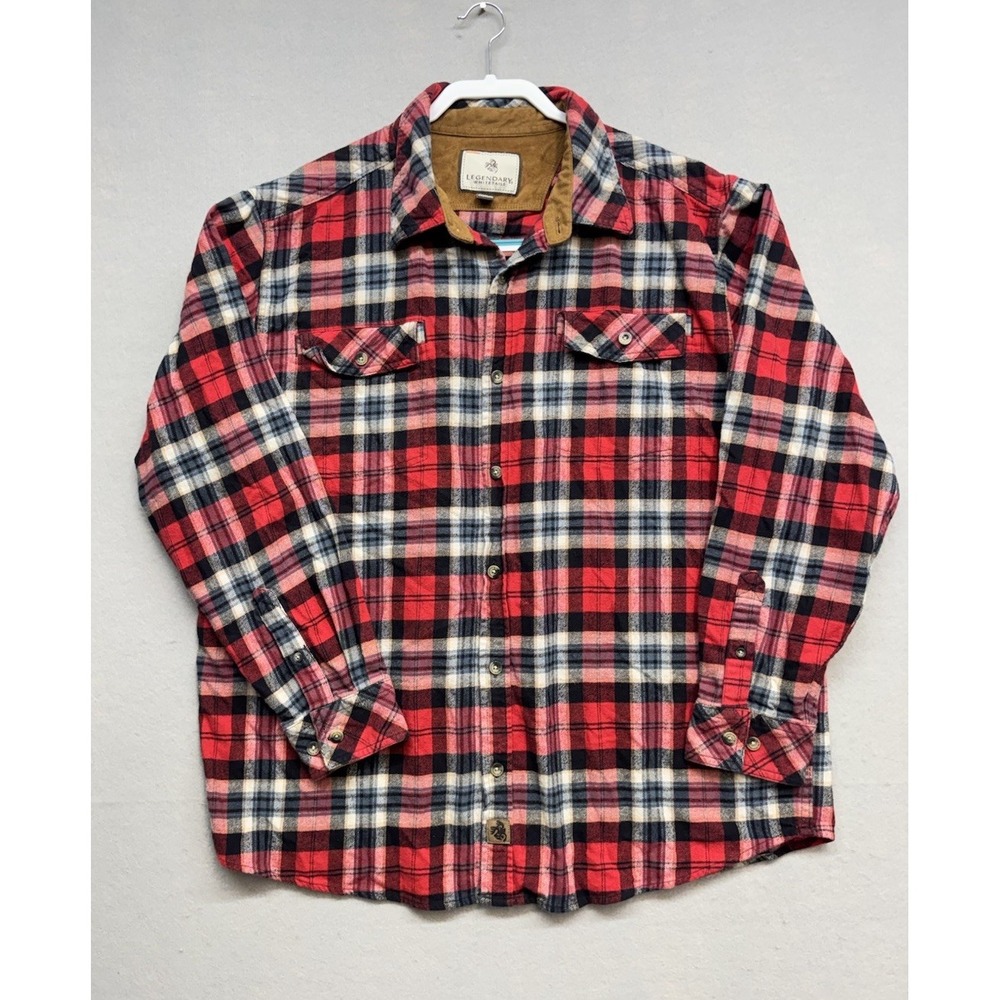 Legendary Whitetails Mens XL Red Plaid Flannel Button Up Shirt Pockets Cotton